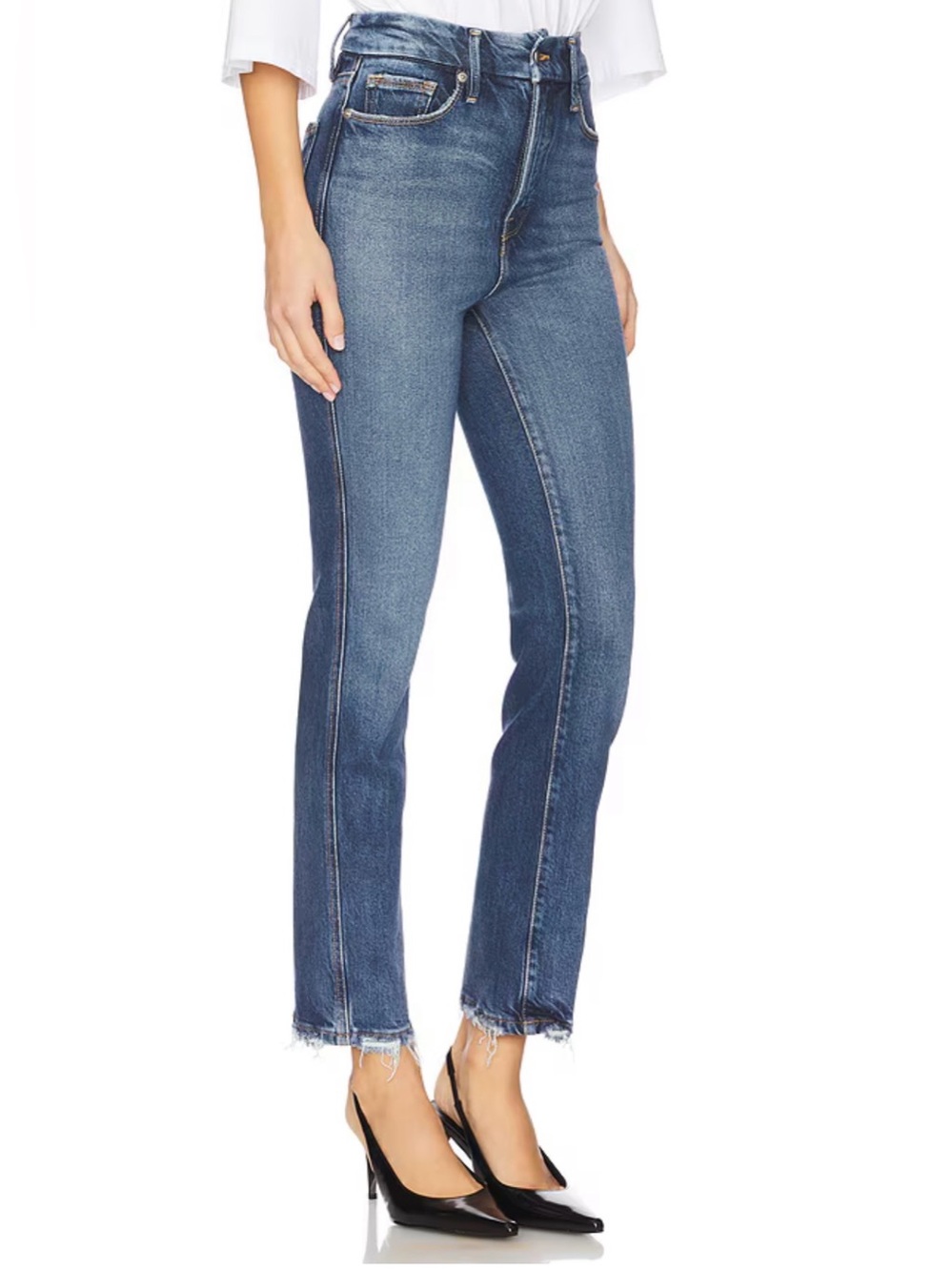 Good American Good Curve Straight Jeans Super High Rise Sz 4 / 27 Raw Hem - Picture 2 of 9
